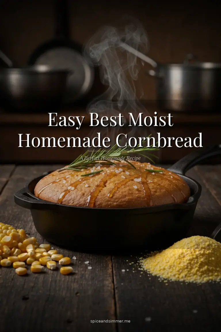 Tasty Best Moist Homemade Cornbread Recipe Cast Iron Skillet served on a plate