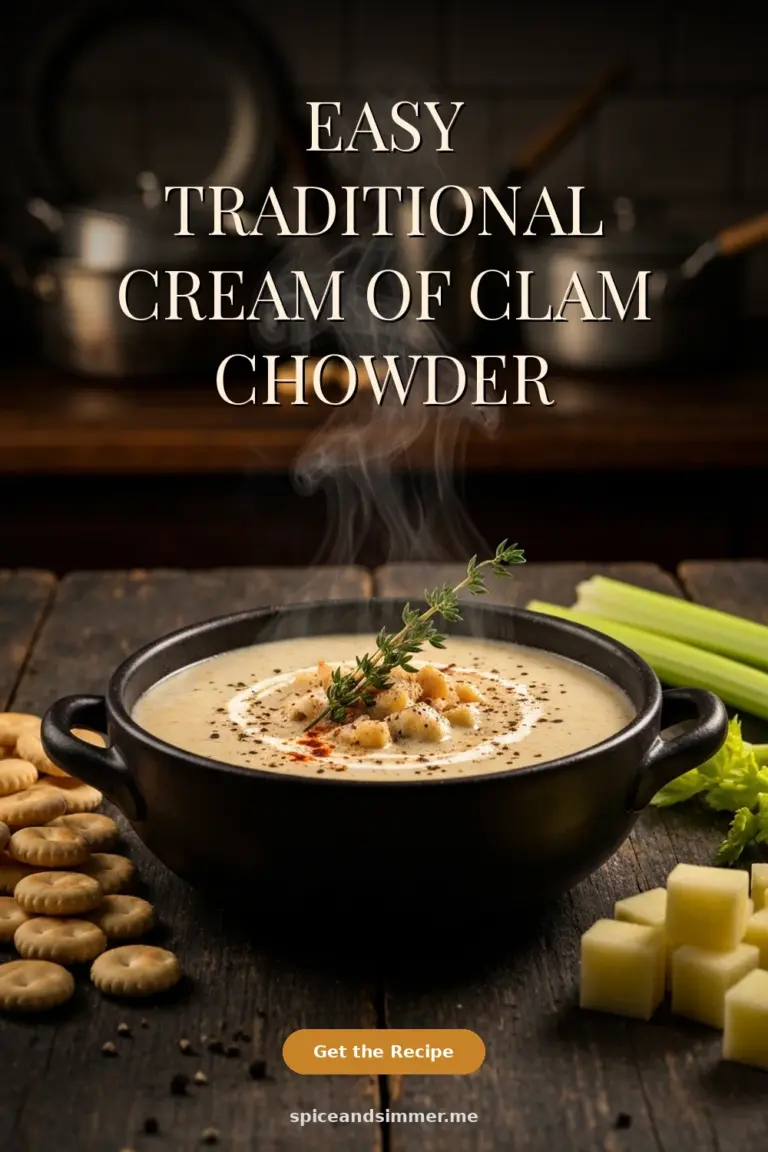 Creamy and Tasty Easy Traditional Cream Of Clam Chowder Recipe served in a white bowl with crackers