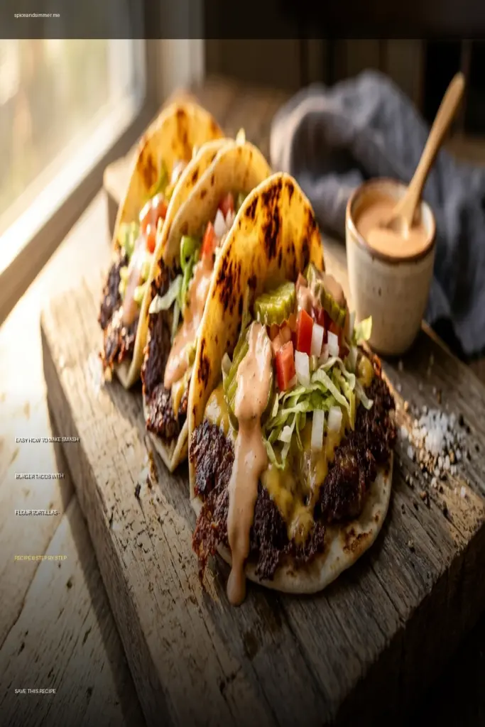 Tasty How To Make Smash Burger Tacos With Flour Tortillas served on a plate