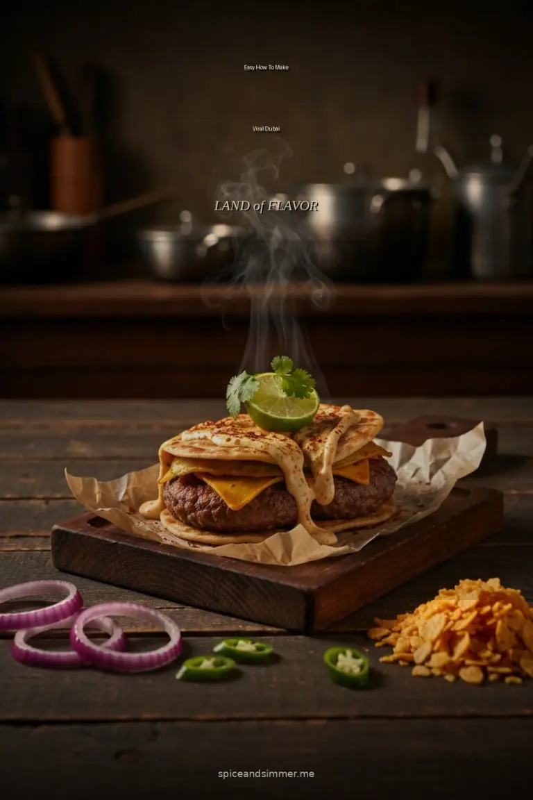 Tasty How To Make Viral Dubai Paratha Burgers At Home served on a plate with spicy sauce dripping down the sides.