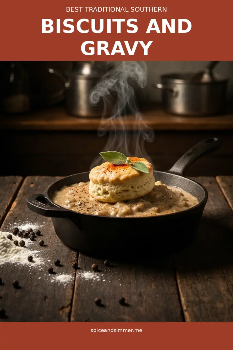 Tasty Traditional Southern Biscuits And Gravy Recipe From Scratch Sausage served on a plate